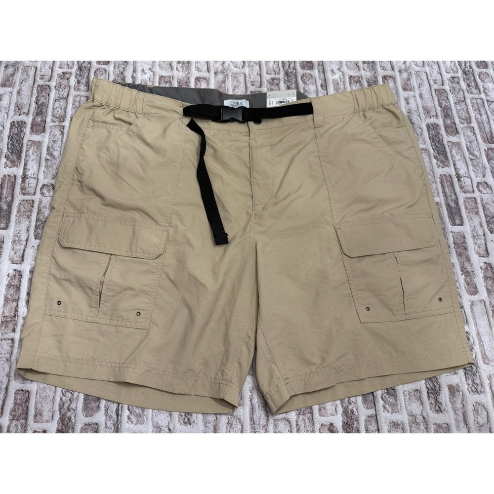 Croft & Barrow Size 48 Elastic Sides Belted Cargo Shorts Tan New With Tags Nylon